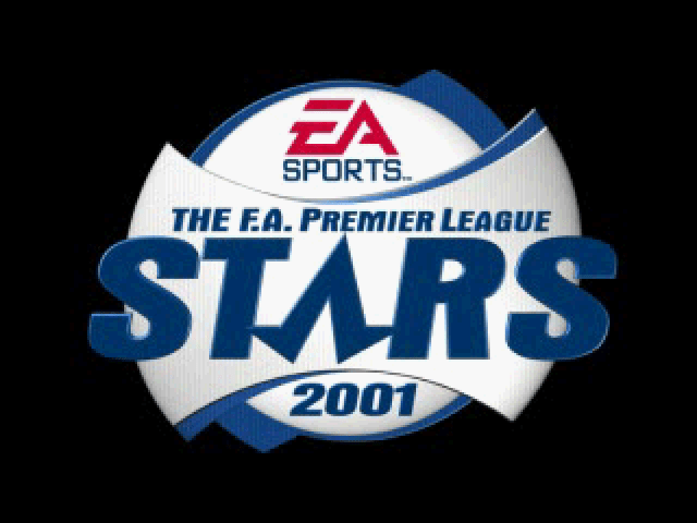 The FA Premier League Stars 2001 title screen for Playstation